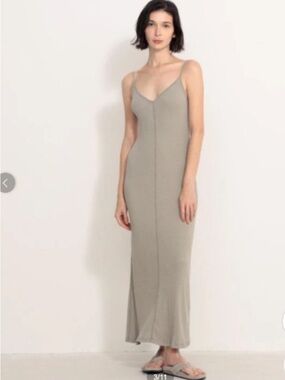 James Perse Slim V-Neck Maxi Dress in Taupe